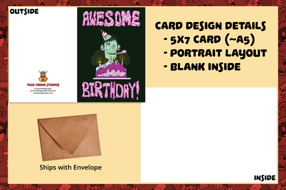 "Awesome Birthday with Brain Cake" Zombie Birthday Card