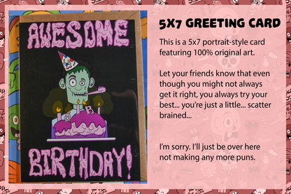 "Awesome Birthday with Brain Cake" Zombie Birthday Card