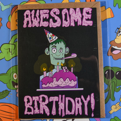 "Awesome Birthday with Brain Cake" Zombie Birthday Card