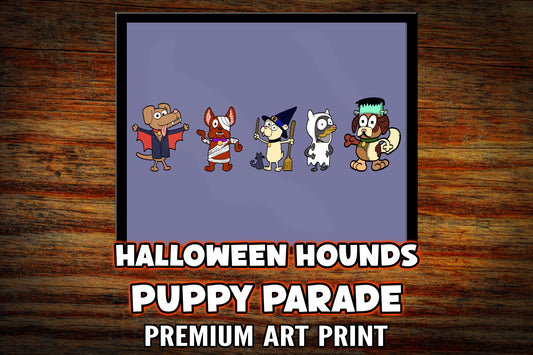 "Halloween Hounds Puppy Parade" Art Print
